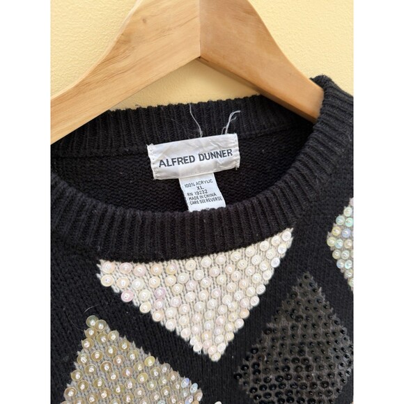 Vintage Alfred Dunner Sequin Sweater Diamond Patterns Black White XL - Picture 6 of 7